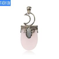 Natural Crystal Moon With Shining Flat Crystal Necklace Green Aventurine gray