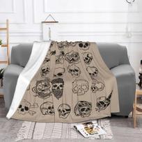Skull Retro Blankets Flannel Decoration Curiosities Bone Halloween Lightweight Throw Blankets for Bed Couch Plush Thin Quilt 100x125cm (40x50inch)