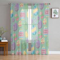 Easter Egg Green Background Tulle Curtains For Living Room Bedroom Voile Sheer Curtain Window Home Decor Drapes 135W x 114H(cm)