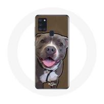 Coque Samsung Galaxy A21S Chien Pitbull Blanc gris