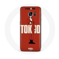 Coque pour Samsung Galaxy S7 Edge La casa de papel Tokyo Fanart logo Fond Rouge