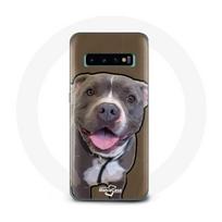 Coque pour Samsung Galaxy S10 Edge Chien Pitbull Blanc gris balta