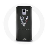 Coque pour Samsung Galaxy A8 2018 Vikings Série Saison 6 logo V Epée Gris Fond Noir