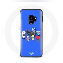 Coque pour Samsung Galaxy S9 BTS BT21 Tata Chimmy Cooky Rj Koya Shooky Et Mang Jouent De la musique Fond Bleu