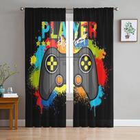 Game Controller Sheer Curtains For Living Room Bedroom Tulle Curtains Kitchen Window Treatments Panel Drapes 135W x 114H(cm) gray