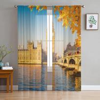 Londonas Big Benas Ir Rūmai Permatomos Užuolaidos Miegamajam Svetainei Tiulio Užuolaidos Virtuvės Langui Voile Užuolaidos 135W x 114H(cm)