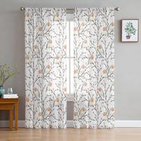 Willow Branch And Robin Tulle Curtains For Living Room Sheer Curtain For Bedroom Christmas Blinds Voile Curtains 135W x 114H(cm) white