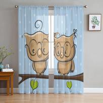 Pelėda ant šakos tiulio užuolaidos svetainei miegamojo langas permatomos užuolaidos virtuvės balkonas galio užuolaidos 135W x 114H(cm) beige