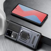 KEYSION Shockproof Case for VIVO V30 Pro 5G V30 5G Slide Camera Lens Protection Ring Stand Phone Cover for VIVO V30 V30 Pro 5G for VIVO V30 pilka spalva