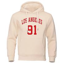 Los Angeles 91 Team Uniform Print Hooded Autumn Fleece Pullovers Oversized Loose Streetwear Comfortable Sweatshirts Fashion S
