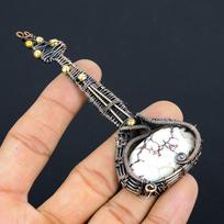 Natural Guitar Wild Horse Gemstone Copper Wire Wrap Gift Pendant 4.25 Y0j53 beige