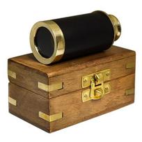 Rankinis žalvarinis teleskopas-žiūronas su medine dėžute Piratiška navigacija 15,24 cm black
