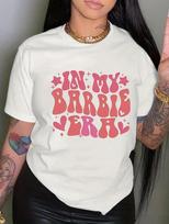Women's White Cotton T-Shirt with Multiple Unique Patterns, Round Neck, Short Sleeves S pink