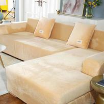 Velvet pliušiniai L formos sofos aksominiai užvalkalai svetainei Elastingas sofos užvalkalas Chaise Longue kampinis tamprus elastingas sofos užvalkalas 1 seater smėlis