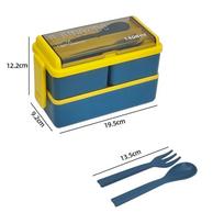 Portable Bento Box, 2-layers 1400ML Sealed Insulated Microwaveable Lunch Box, Food Storage Tableware Outdoor Home Kitchen mėlyna