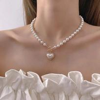 Korėjietiški elegantiški perlų karoliai, karoliai moterims, moteriški, madingi Kalnų krištolinio kriauklių širdžiai pakabinami karoliai, papuošalai „Choker“