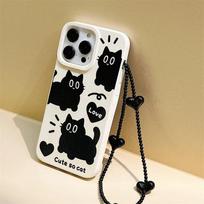 Cartoon Black Cat telefono dėklas, skirtas iPhone 15 dėklui iPhone 13 11 12 14 Pro Max XR XS X 7 8 Plus SE kviečių šiaudų minkštas silikoninis dangtelis For iPhone 13 black