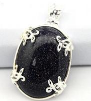 Vintage 925 Sterling Silver Natural blue sandJADE designed Pendant 35x20MM
