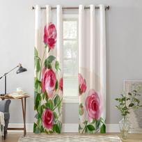 Romantiškas fonas su bijūnais Langinės užuolaidos svetainei miegamojo dekoravimui Užuolaidos Prabangus virtuvės karnizo užuolaidos 135W x 60H(cm) x1 white
