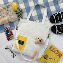Women's Handbag Cartoon Cute Single Shoulder Crossbody Bag Large Capacity Handbag Bear Models Canvas Bag 33*37*5cm geltona