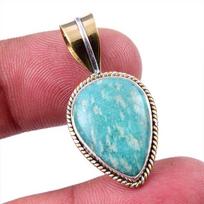 Natural Amazonite Gemstone 925 Solid Sterling Silver Two Tone Pendant 1.25  p2F20