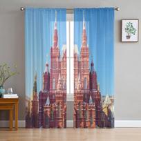 The State Historical Museum On Red Square Chiffon Sheer Curtains for Living Room Bedroom Decoration Window Voiles Tulle Curtain 135W x 114H(cm)