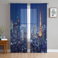 Tokyo Cityscape At Night Luxurious Chiffon Sheer Curtains for Living Room Bedroom Decoration Window Voiles Tulle Curtain 135W x 114H(cm)