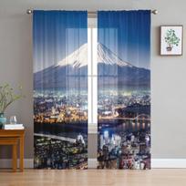 Tokyo Top View Sunset With Mount Fuji Chiffon Sheer Curtains for Living Room Bedroom Decoration Window Voiles Tulle Curtain 135W x 114H(cm)