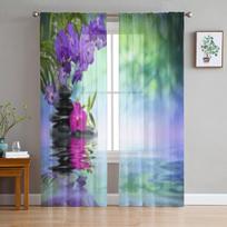 Violetinės orchidėjos juodi akmenys ant vandens Permatomos užuolaidos svetainei Tiulio langų užuolaidos miegamojo virtuvės šydo užuolaidos 135W x 114H(cm)