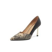 Women's high heel single shoes, spring/summer European and American style sexy snake skin pattern single shoes, large pointed sheepskin leather shoes 34 juoda