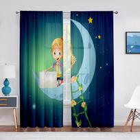 Cute Cartoon Bunny on The Moon Stars Rabbit Tulle Curtains for Living Room Kitchen Kids Bedroom Sheer Voile Curtain Decoration 1 PCS W100XH250cm&Rod Pocket blue