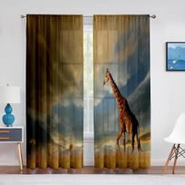 Gyvūnai Žirafos ir Zebrai Mėlynas dangus Debesys Permatoma uždanga svetainei Miegamojo apdaila Langai Šifono tiulio užuolaidos 1 PCS W100XH250cm&Grommet Top blue