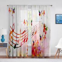 Musical Notes Rhythm Butterfly Vibrant Colors Art Sheer Curtains for Living Room Voile Modern Bedroom Window Tulle Curtain Drape 1 PCS W100XH250cm&Rod Pocket