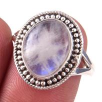 Natural Rainbow Moon Stone Gemstone Handmade 925 Sterling Silver Ring S.8 r6N42 gray