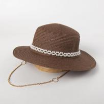 Ins Chic Vasaros Perlinė Grandinėlė Popierinė Žolė Atostogų Panamlady Fedoros Skrybėlė Moterims Laisvalaikio Džiazo Skrybėlė head size 57cm