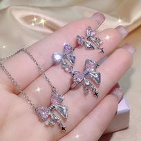 Crystal Angel Wings Heart Pakabukų karolių komplektas Moterų Mergaitės Paprastas Y2K Rožinis Baltas Cirkonas Meilė Elegantiškas karoliai Moterų papuošalų rinkinys gray
