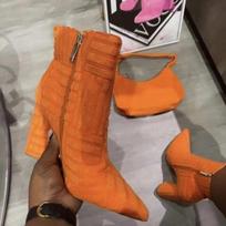 Spring Autumn Ladies Ankle Boots Green Pointed Toe Roman Boots Denim Square Heel Side Zipper Sexy Women Boots 43 oranžinė