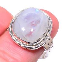 Natural Rainbow Moon Stone Gemstone 925 Sterling Silver Jewelry Ring Size 9 Y9e70 white