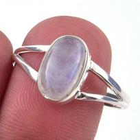 Natural Rainbow Moon Stone Gemstone Handmade 925 Sterling Silver Ring S.10 y2V46 gray