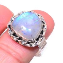 Natural Rainbow Moon Stone Gemstone 925 Solid Sterling Silver Ring Size 9.5 Y7T50 gray