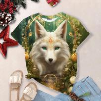 New Women's T-Shirt 3d Wolf Print Tops Oversized Round Neck Short Sleeve Shirt Fashion Designer Clothing Madam Daily Casual Tees 3XL beige