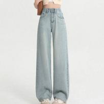 Wide-legged Jeans Tide Women's High-waisted Summer Loose Thin Straight Trousers 25 šviesiai mėlyna spalva