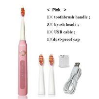 Ultragarsinis elektrinis dantų šepetėlis Sonic Wave Clean USB įkraunamas dantų šepetėlis su keičiamomis šepetėlio galvutėmis 1 rankena, 3 galvutės white