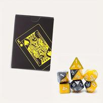 Deck of Playing Cards and 7 Dice Set  Plastic Waterproof and Wear-resistant Playing Cards  Yellow and Silver Multi-Sided Numerical Dice black