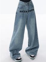2000s Vintage New Blue Loose Jeans Female Fashion Embroidery Design Wide Leg Pants Streetwear Aesthetic Casual Mopping Trousers S mėlyna