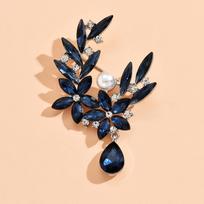 1PC Women's Crystal Flower Drop Point Brooch Pin Jewelry for Women Workplace Accessories mėlyna