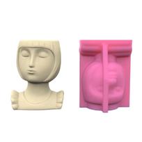 Succulent Plant Silicone Mold Short Haired Girl Flower Pots Mould Practical Concrete and Gypsum Mould for Floral Planter