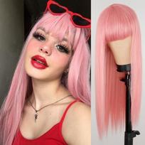 Ilgas tiesus vyno raudonas juodas pilkas rožinis perukas su kirpčiukais Sintetinių plaukų perukas moterims, karščiui atsparūs perukai Cosplay Prom perukas auksas