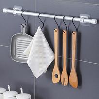 Reguliuojamas užuolaidų strypo laikiklis, spaustukas, lipnus kabliukas, sieninis užuolaidų strypas 2PCS black