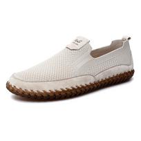 Spring and Summer New Driving Fashionable Shoes Lazy Fly Woven Mesh Casual Shoes Men's Genuine Leather Shoes 38 smėlis